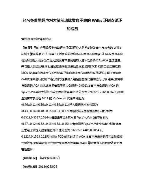 经颅多普勒超声对大脑前动脉发育不良的Willis环侧支循环的检测