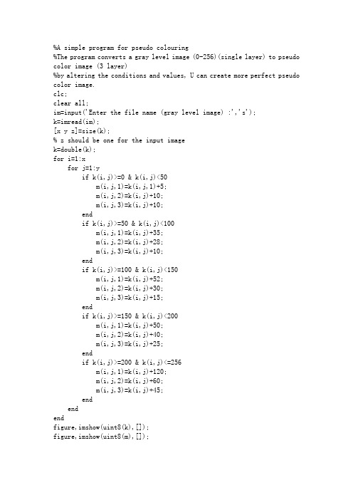 MATLAB灰度彩色转换程序