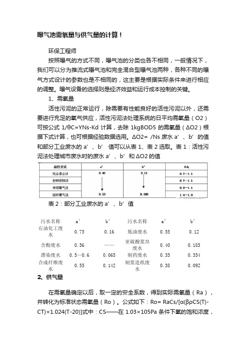 曝气池需氧量与供气量的计算！