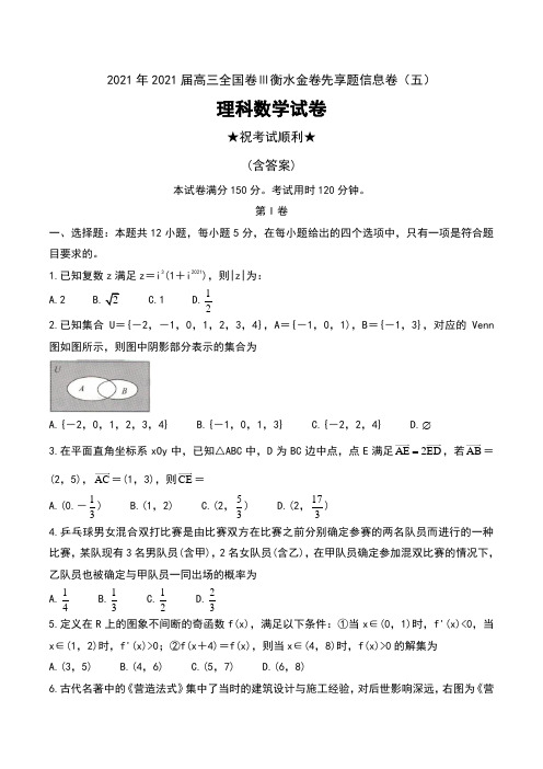 2021年2021届高三全国卷Ⅲ衡水金卷先享题信息卷(五)理科数学试卷及解析