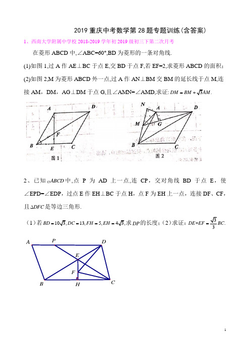 2019重庆中考数学第25题几何题专题训练