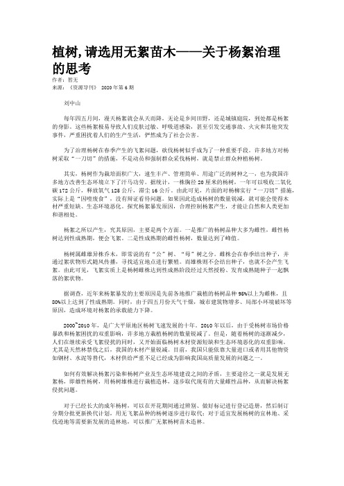 植树,请选用无絮苗木——关于杨絮治理的思考