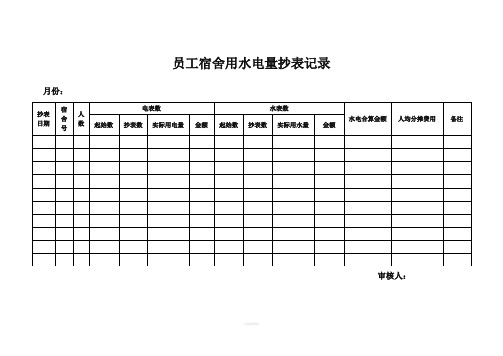 员工宿舍用水电量抄表记录表