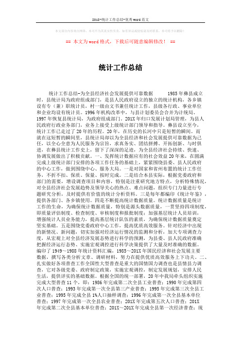 2018-统计工作总结-优秀word范文 (2页)