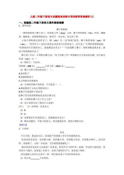 人教二年级下册语文试题阅读训练专项训练带答案解析(1)