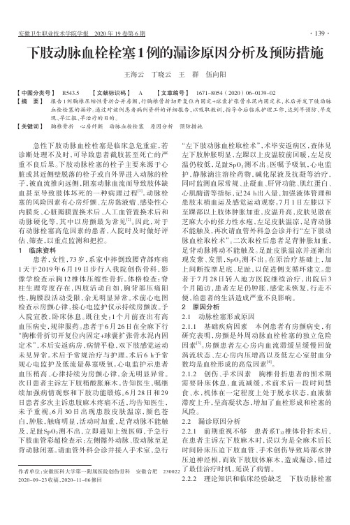 下肢动脉血栓栓塞1例的漏诊原因分析及预防措施