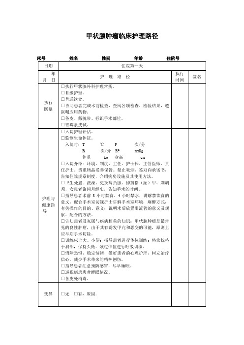 甲状腺肿瘤临床护理路径