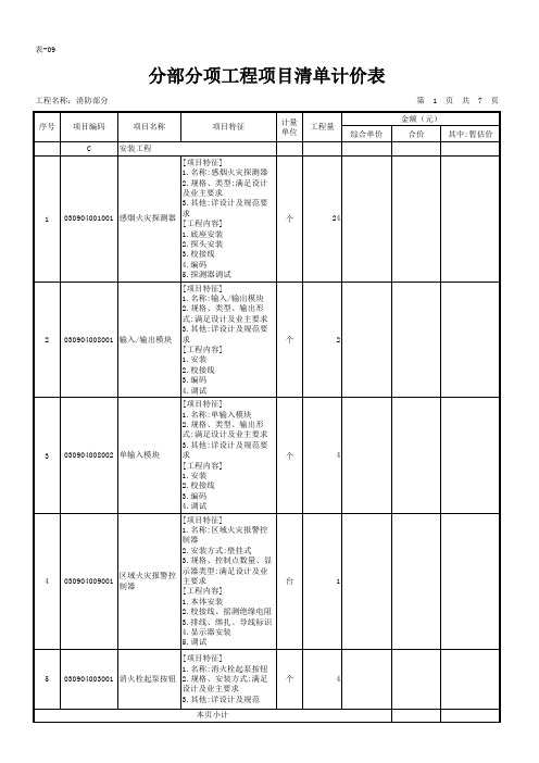 表-09分部分项工程项目清单计价表