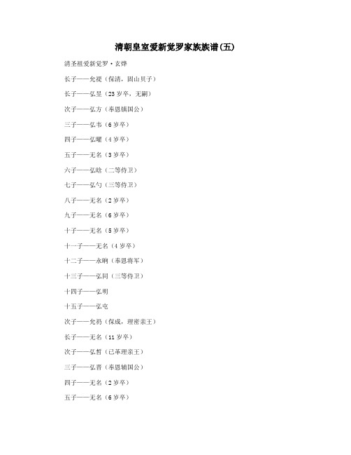 清朝皇室爱新觉罗家族族谱(五)