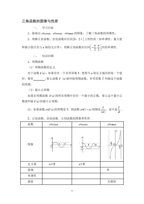 常州市西夏墅中学高三数学教学案三角函数的图像与性质