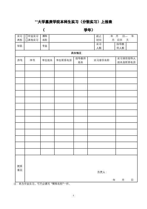 厦门大学嘉庚学院本科生实习(分散实习)上报表【模板】