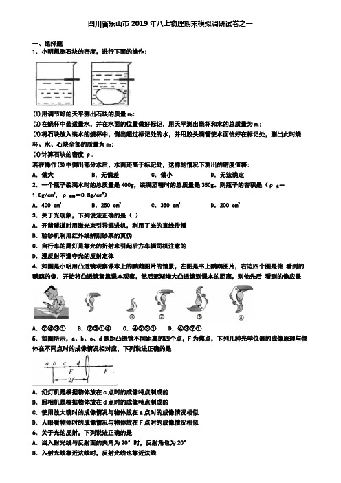 四川省乐山市2019年八上物理期末模拟调研试卷之一