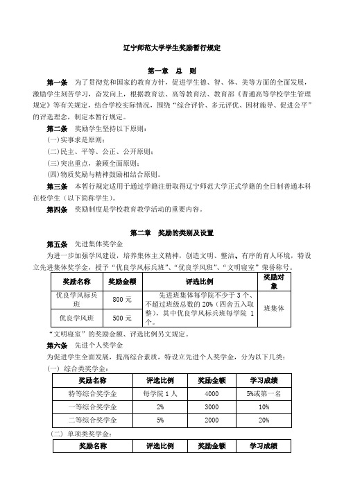 辽宁师范大学学生奖励暂行规定