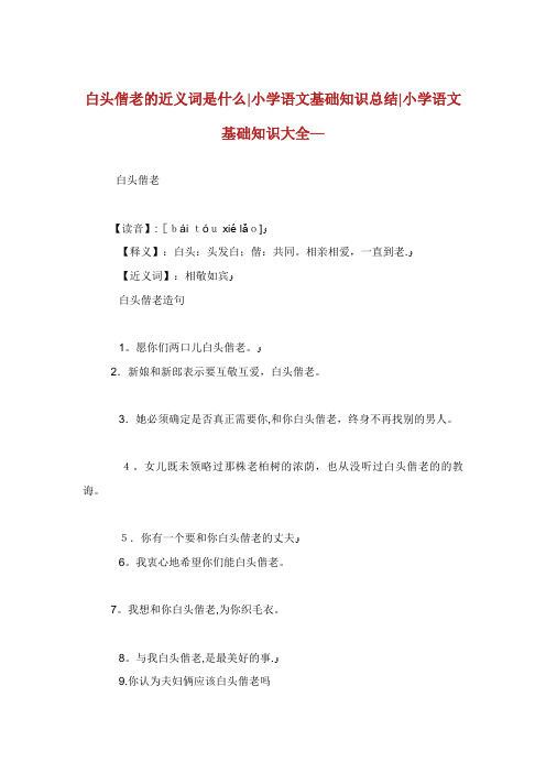 白头偕老的近义词是什么小学语文基础知识总结