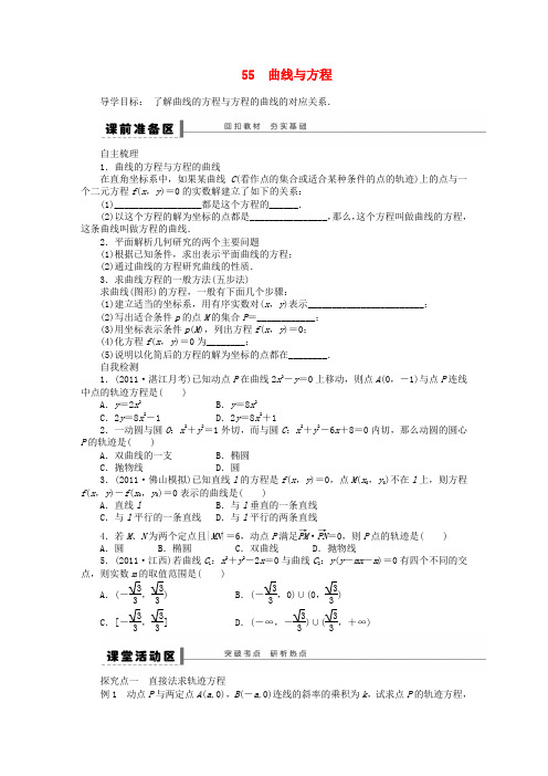 (三管齐下)贵州省高三数学 复习试题55 曲线与方程 理(含解析)新人教A版