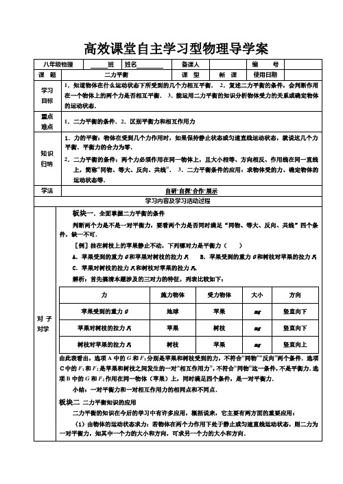 二力平衡导学案(绝对精品)