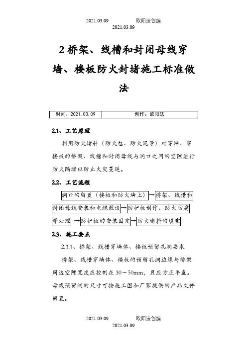 桥架、线槽和封闭母线穿墙、楼板防火封堵施工标准做法之欧阳法创编