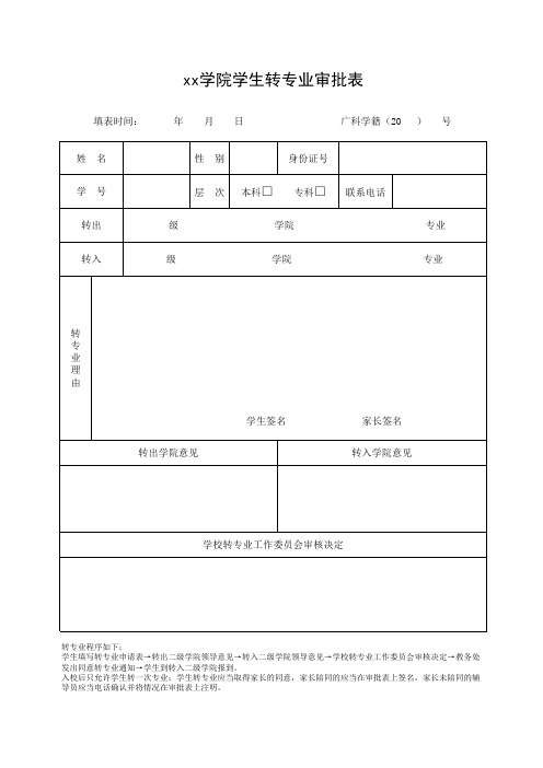 xx学院学生转专业审批表