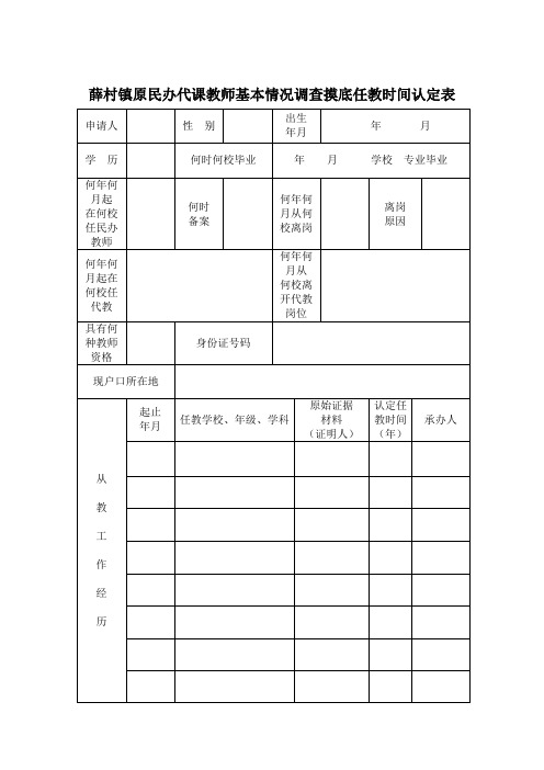 山西省民办代课教师调查摸底原民办代课教师基本情况调查摸底任教时间认定表