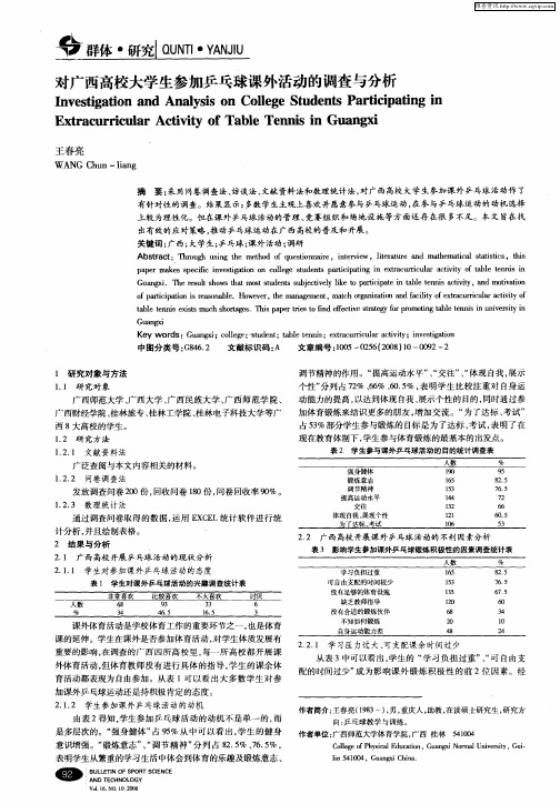 对广西高校大学生参加乒乓球课外活动的调查与分析