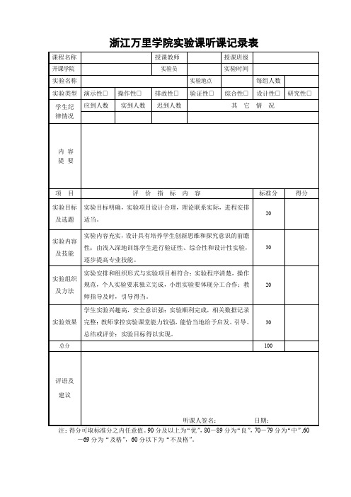 浙江万里学院课听课记录表