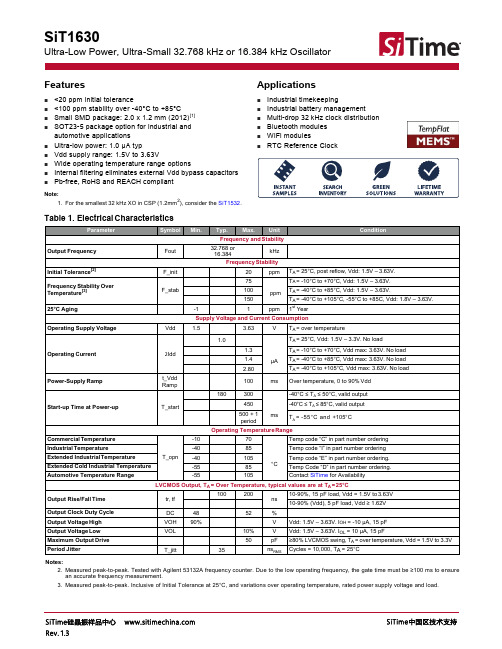SiT1630数据手册-SiTime宽温32.768KHz有源晶振