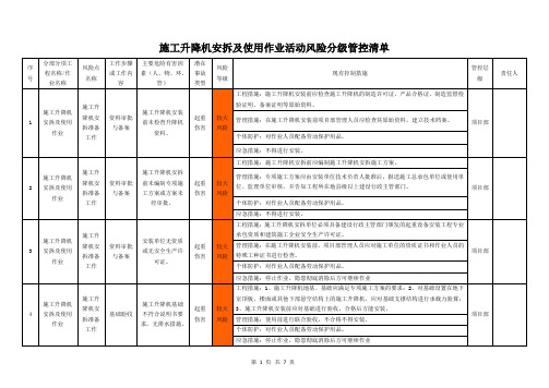 施工升降机安拆及使用作业活动风险分级管控清单