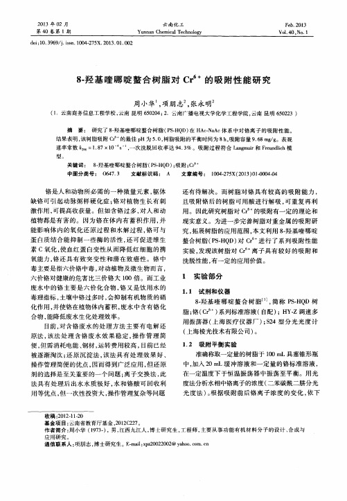8-羟基喹哪啶螯合树脂对Cr~(6+)的吸附性能研究