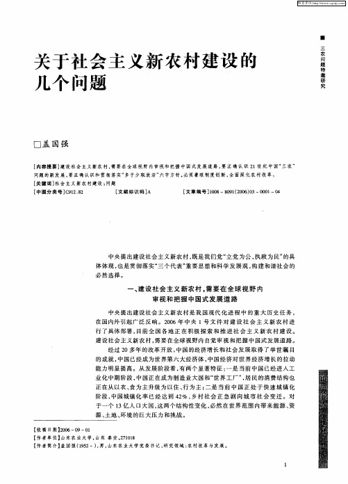 关于社会主义新农村建设的几个问题