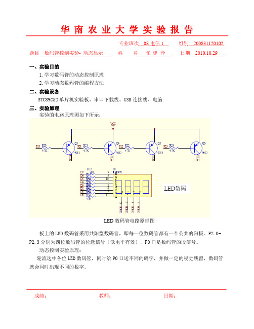 单片机实验3  数码管控制实验-动态显示