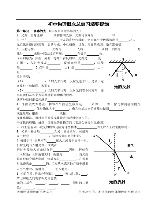 初中物理概念总复习精要提纲70267