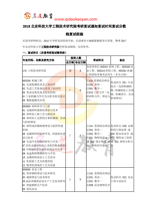 2018北京科技大学工程技术研究院考研复试通知复试时间复试分数线复试经验