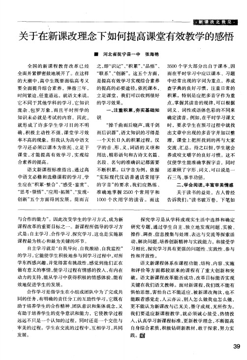 关于在新课改理念下如何提高课堂有效教学的感悟