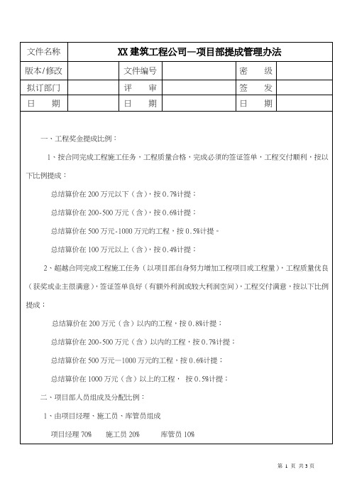 工程部提成管理办法