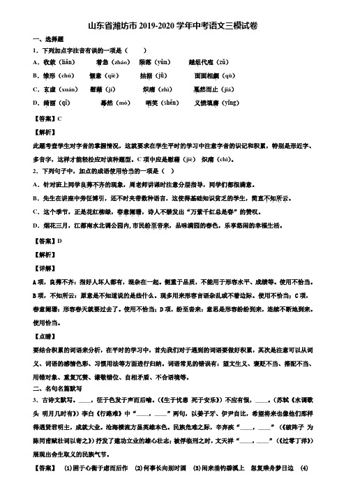 山东省潍坊市2019-2020学年中考语文三模试卷含解析