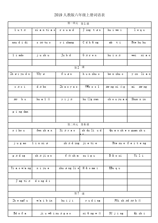 xx年人教版六年级上册词语表拼音