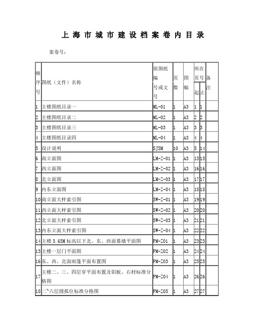 上海市城市建设档案卷内目录(尚凯幕墙竣工图主楼)