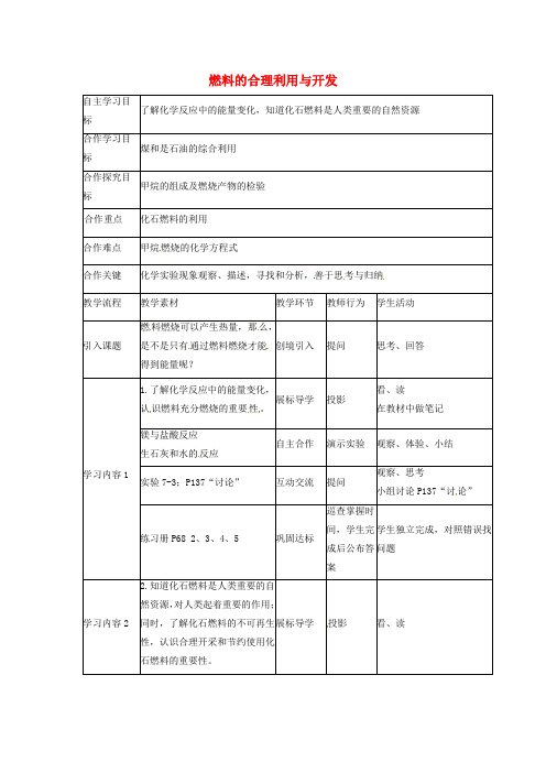 九年级化学上册 7.2 燃料的合理利用与开发(第1课时)教案 新人教版