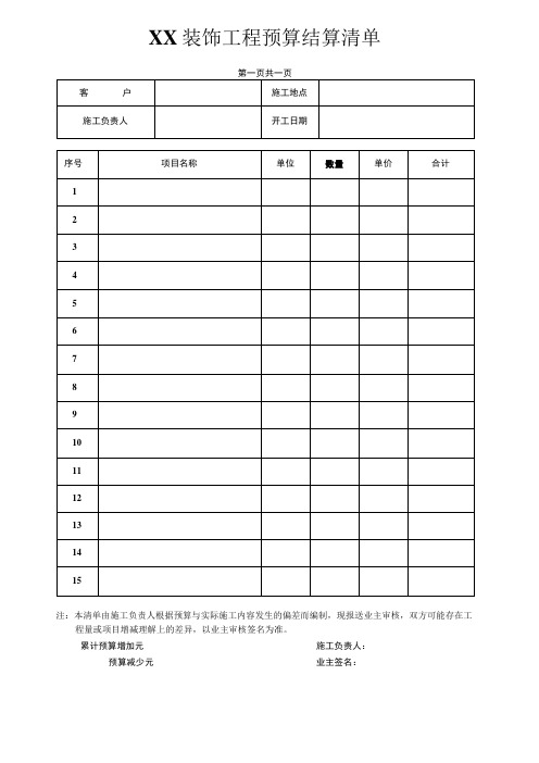 装饰工程预算结算清单