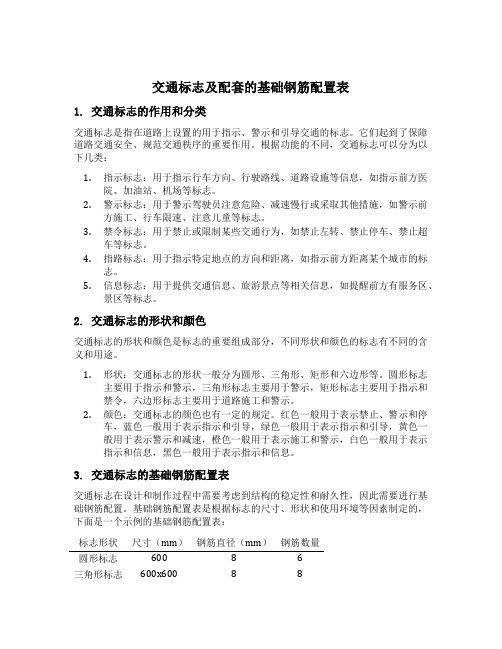 交通标志及配套的基础钢筋配置表