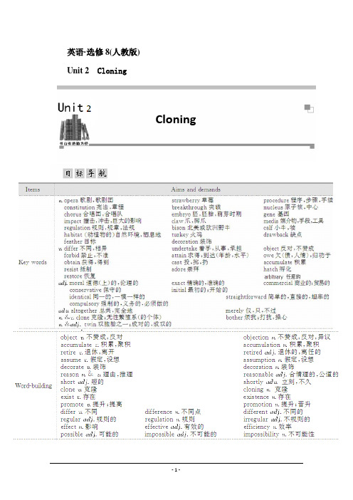 【金版学案】2014-2015学年人教版高中英语选修八练习：Unit 2 第一学时 Reading and Comprehension