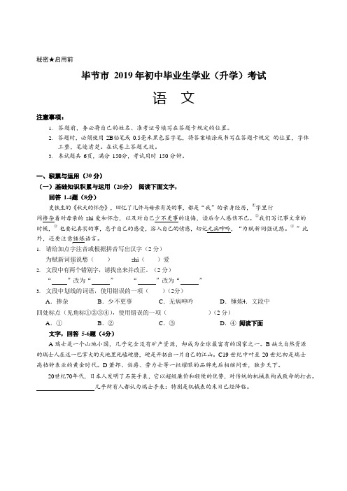 贵州省毕节市2019年中考语文试卷