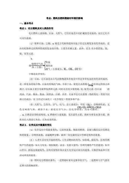 中考化学考点分析:燃料及燃料燃烧对环境的影响
