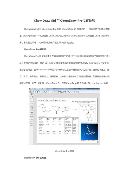 ChemDraw Std与ChemDraw Pro功能比较