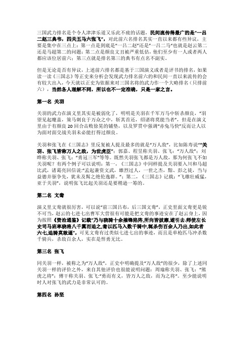 三国武力最强六人