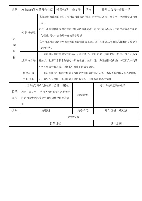 高中数学新人教版A版精品教案《2.3.2 双曲线的简单几何性质》