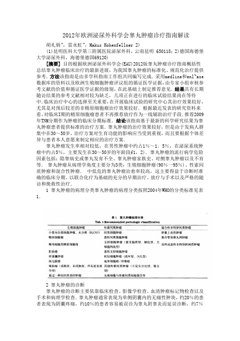 2012年欧洲泌尿外科学会睾丸肿瘤诊疗指南解读