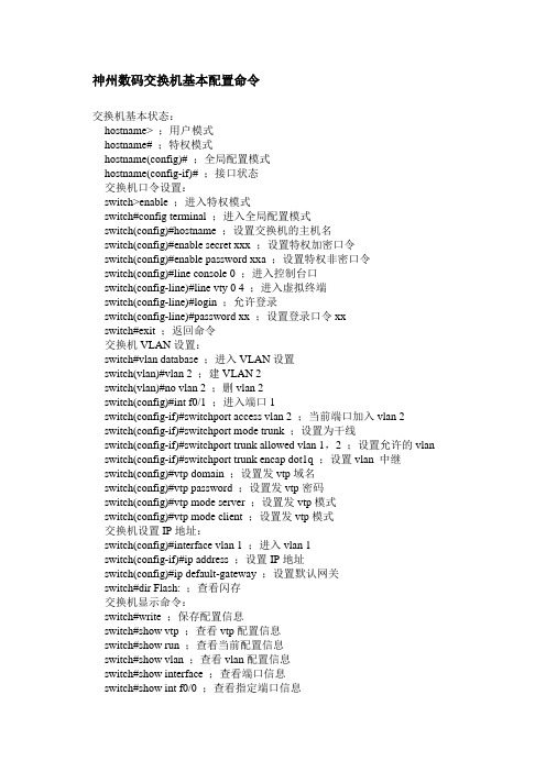 神州数码交换机基本配置命令