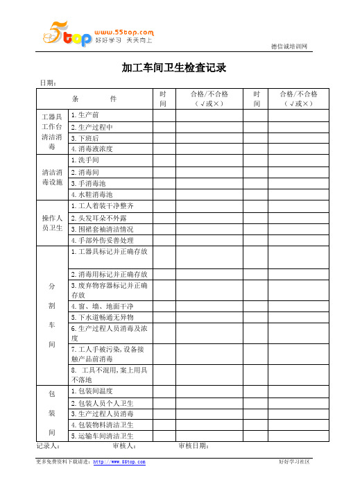 食品加工车间卫生检查记录