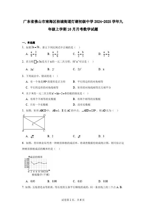 广东省佛山市南海区桂城街道灯湖初级中学2024-2025学年九年级上学期10月月考数学试题